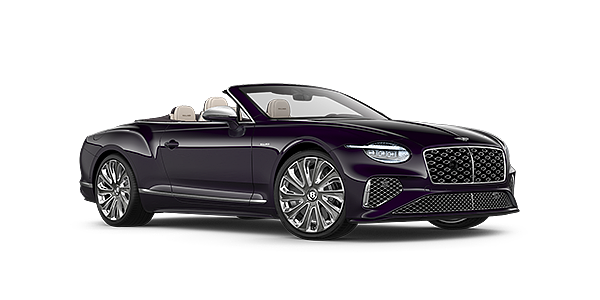 JCT600 Service Teeside Bentley New Continental GTC Mulliner convertible front three quarter view in Damson paint with 22 inch Mulliner painted and polished wheel