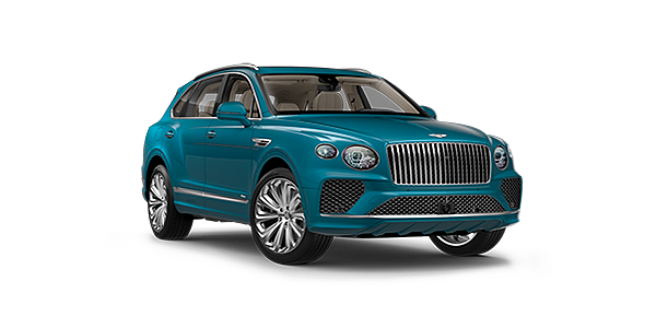 JCT600 Service Teeside Bentayga Azure luxury SUV front three quarter in Topaz Blue by Mulliner paint