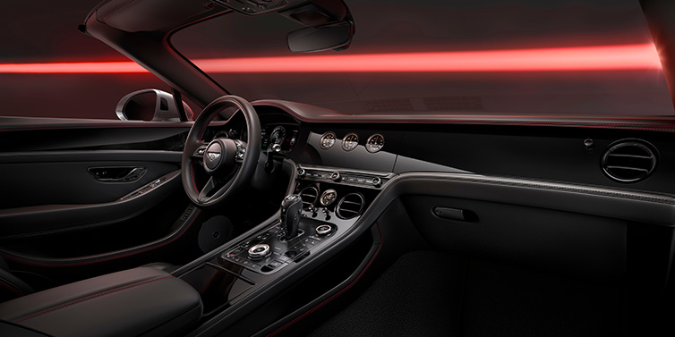 JCT600 Service Teeside Bentley Continental GTC Black Edition convertible front interior with Beluga black hide and High Gloss Carbon Fibre veneer