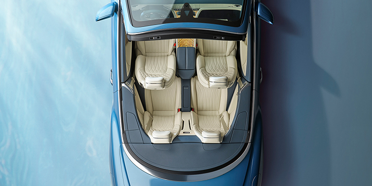 JCT600 Service Teeside New Bentley Continental GTC Azure convertible in Light Windsor blue paint overhead view of cabin with stitched Linen and Brunel hides